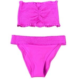 NWOT VS PINK Neon Pink Bandeau Top Cheeky Bottom 2 piece Bikini Swimsuit